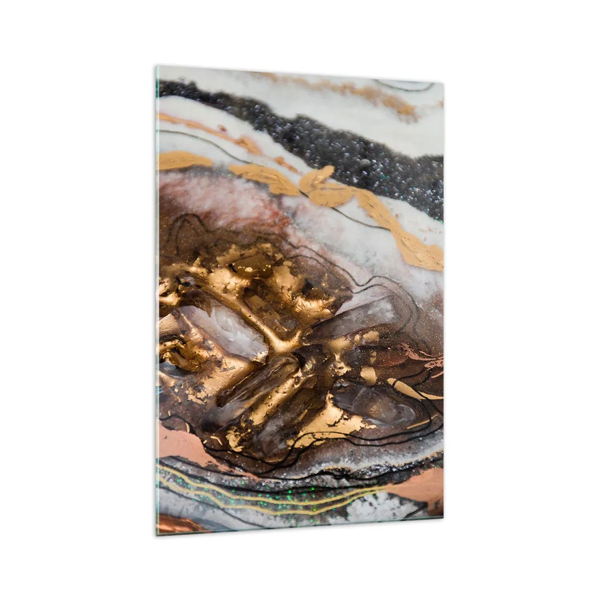 Cuadro sobre vidrio - Impresiones sobre Vidrio - Composición abstracta con elementos de oro y cristales. - 70x100cm - Elemento de la tierra - Decoración de pared moderna para salón y dormitorio ARTTOR