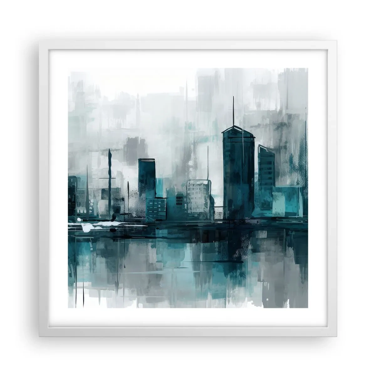 Póster en marco blanco - Ciudad color lluvia - 50x50 cm