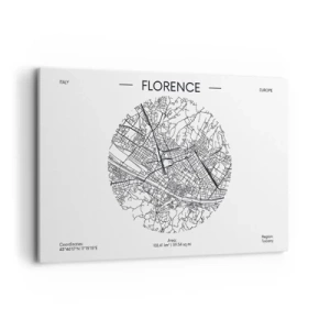 Cuadro sobre lienzo - Impresión de Imagen - Un mapa de Florencia en un estilo minimalista en blanco y negro. - 120x80cm - Anatomía de Florencia - Decoración de pared moderna para salón y dormitorio ARTTOR