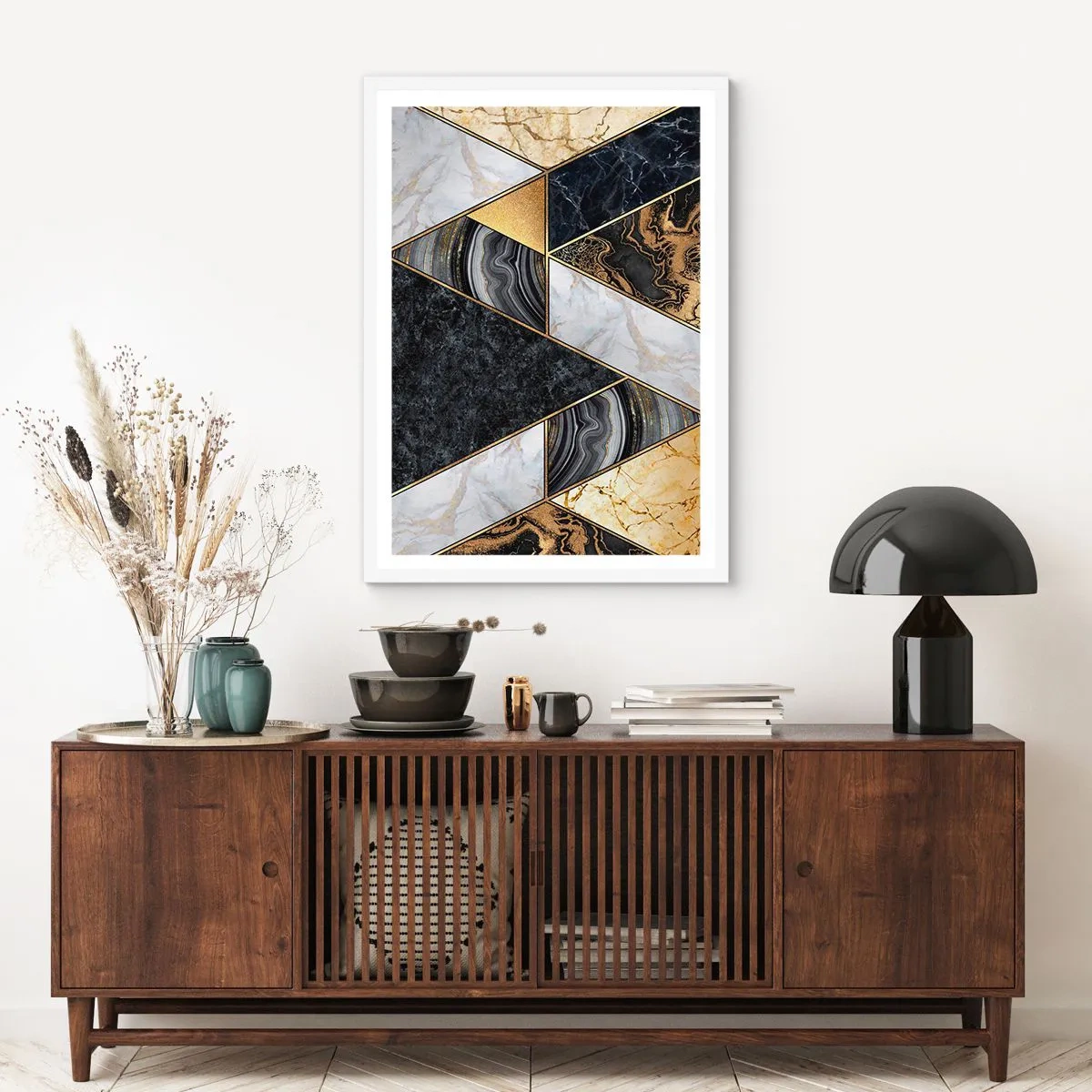 Póster en marco blanco - Collage de piedras - 61x91 cm