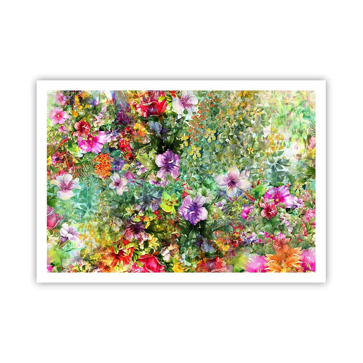Póster - Un arreglo floral colorido sobre un fondo verde. - 100x70cm - En flores a la perdición - Decoración de pared moderna para salón y dormitorio ARTTOR