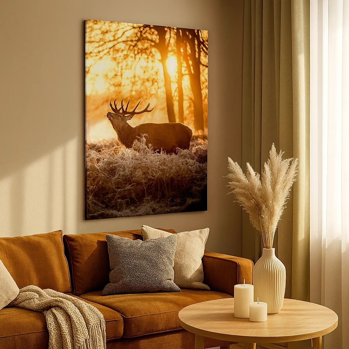 Cuadro sobre lienzo - Impresión de Imagen - Dos ciervos al atardecer en un paisaje invernal. - 50x70cm - El sueño de un cazador - Decoración de pared moderna para salón y dormitorio ARTTOR