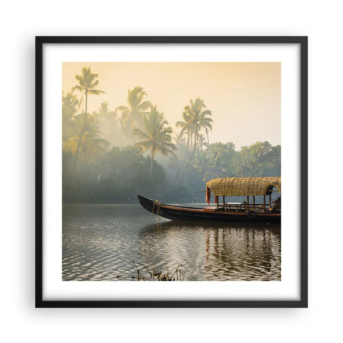 Póster en marco negro - Casa en el río - 50x50 cm