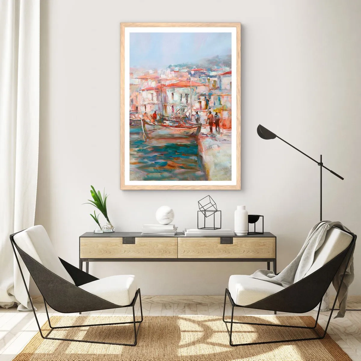 Póster en marco roble claro - Vacaciones en colores pastel - 50x70 cm