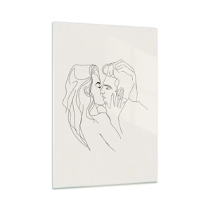 Cuadro sobre vidrio - Impresiones sobre Vidrio - Un beso sensual de una pareja en la línea de contorno. - 50x70cm - Unión y sentimiento - Decoración de pared moderna para salón y dormitorio ARTTOR