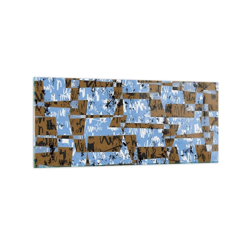 Cuadro sobre vidrio - Impresiones sobre Vidrio - Una composición abstracta de rectángulos en tonos marrones y azules. - 120x50cm - Un recorte del desierto - Decoración de pared moderna para salón y dormitorio ARTTOR