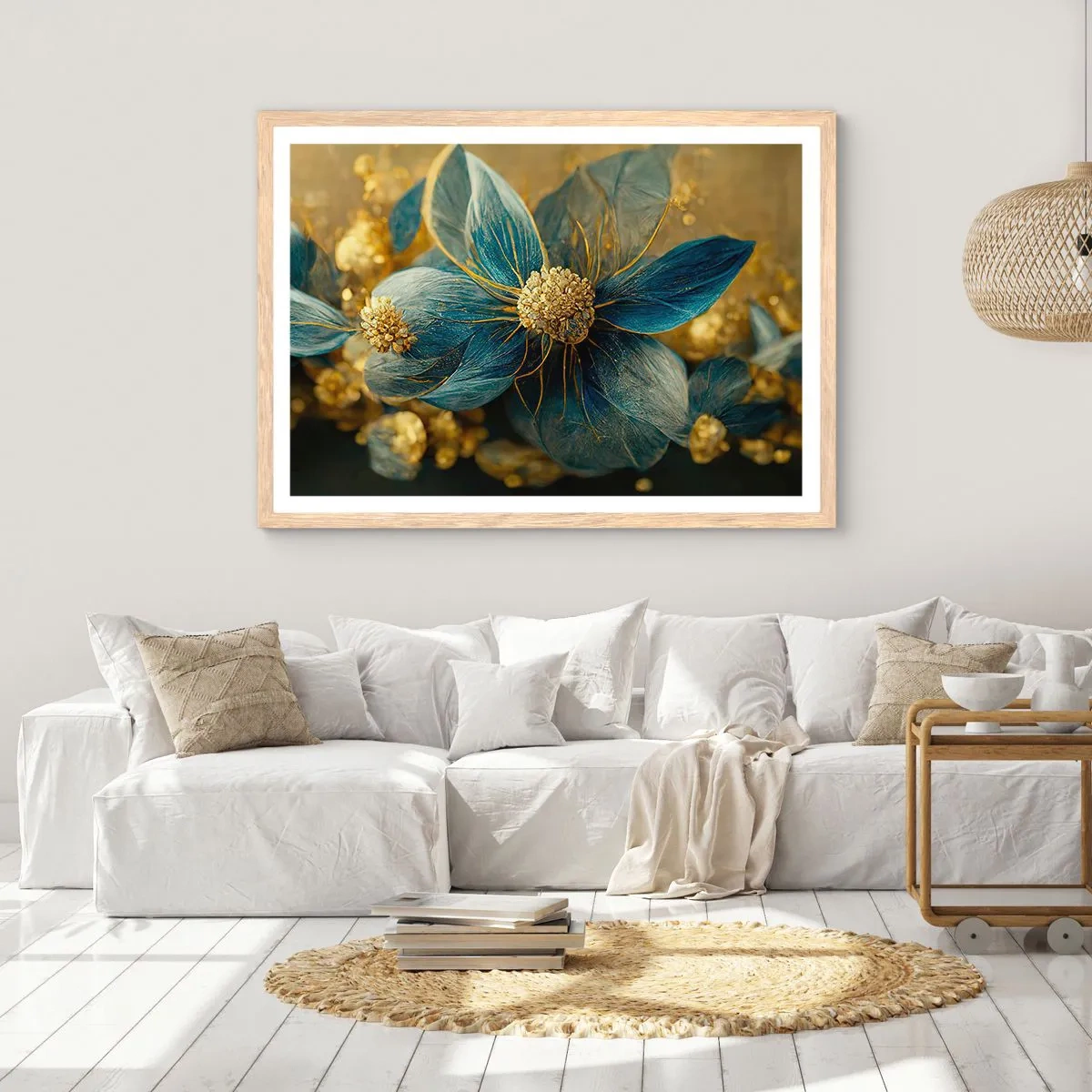 Póster en marco roble claro - Flor de oro - 50x40 cm
