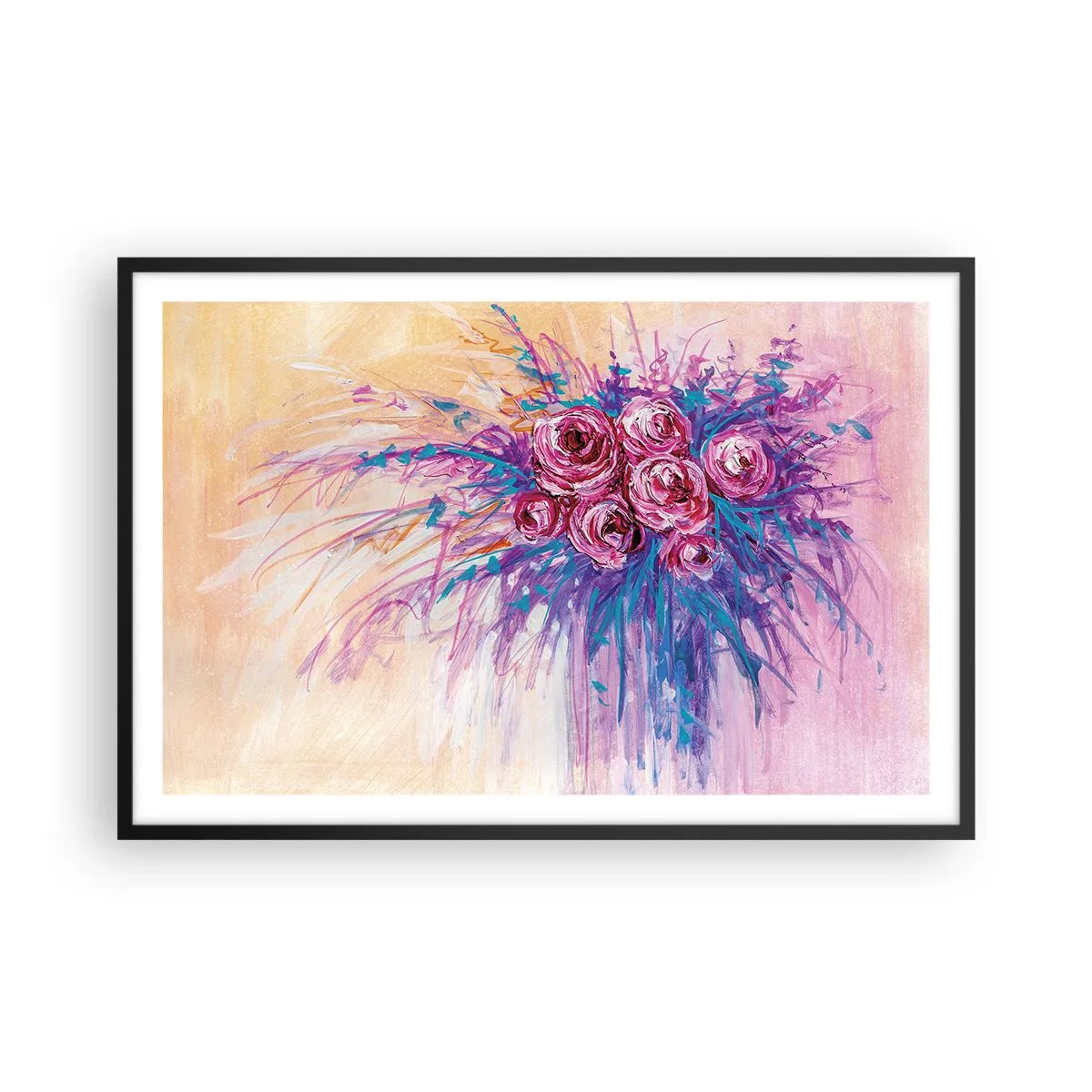 Póster en marco negro - Fuente de rosas - 91x61 cm