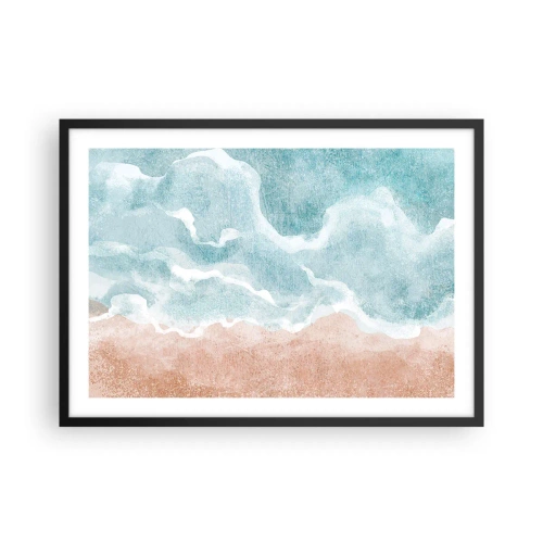 Póster en marco negro - Playa abstracta con olas en tonos azules y beige. - 70x50cm - Abstracción de nubes - Decoración de pared moderna para salón y dormitorio ARTTOR