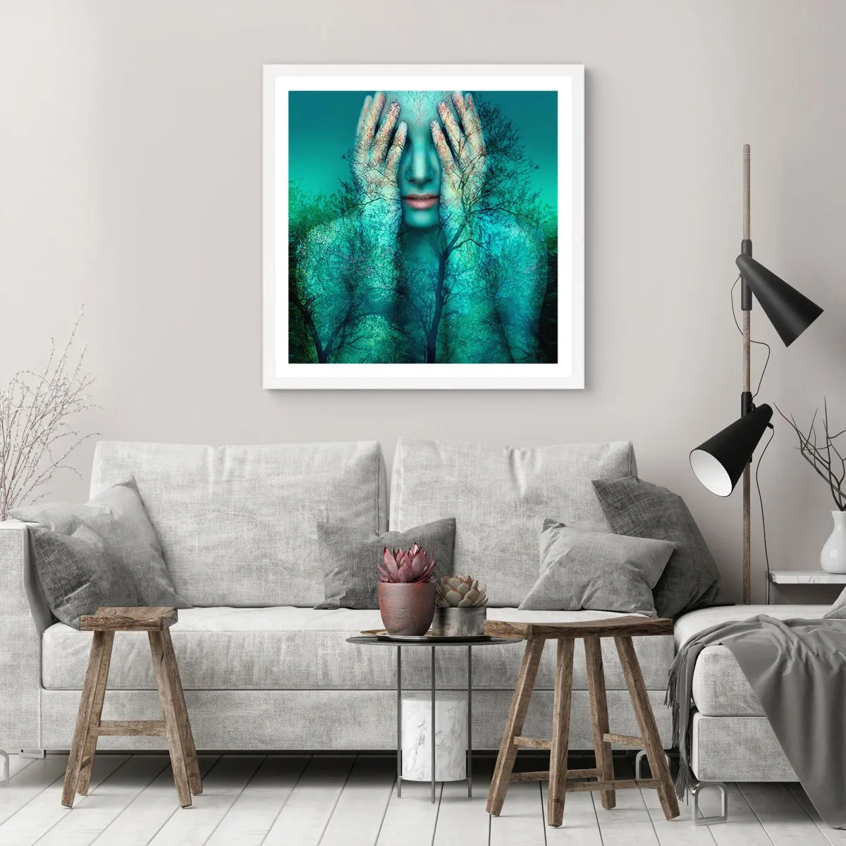 Póster en marco blanco - Sumergida en azul - 30x30 cm