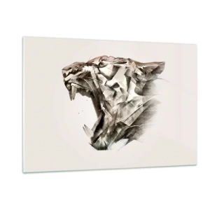 Cuadro sobre vidrio - Impresiones sobre Vidrio - Ilustración geométrica de un tigre rugiente sobre un fondo claro - 120x80cm - Ya sabes quién manda - Decoración de pared moderna para salón y dormitorio ARTTOR