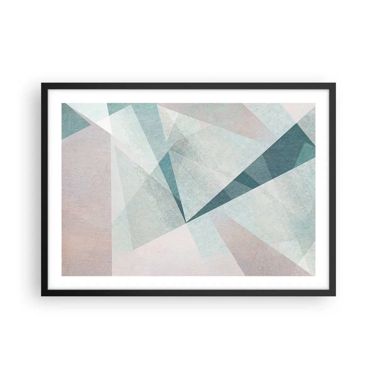 Póster en marco negro - Formas geométricas en tonos pastel de azul y gris. - 70x50cm - Tranquilo pero dinámico - Decoración de pared moderna para salón y dormitorio ARTTOR