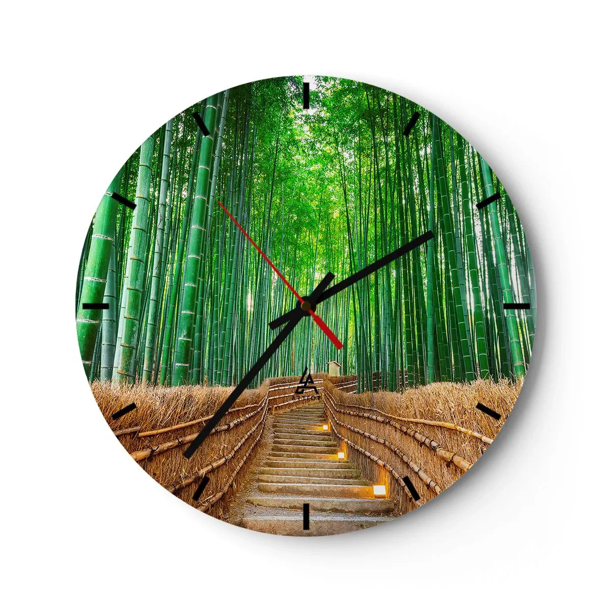 Reloj de pared - Reloj de vidrio - Escaleras en un bosque de bambú iluminadas por linternas. - 30x30cm - La esencia de la naturaleza asiática - Decoración de pared moderna para salón, cocina y dormitorio ARTTOR