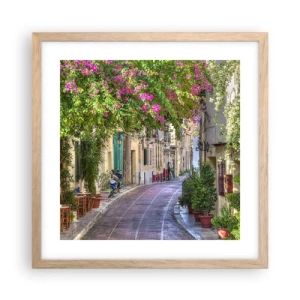 Póster en marco roble claro - Un callejón floreciente - 40x40 cm