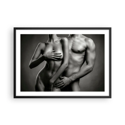 Póster en marco negro - Representación en blanco y negro de cuerpos femeninos y masculinos en una pose artística. - 70x50cm - Adán y Eva - Decoración de pared moderna para salón y dormitorio ARTTOR