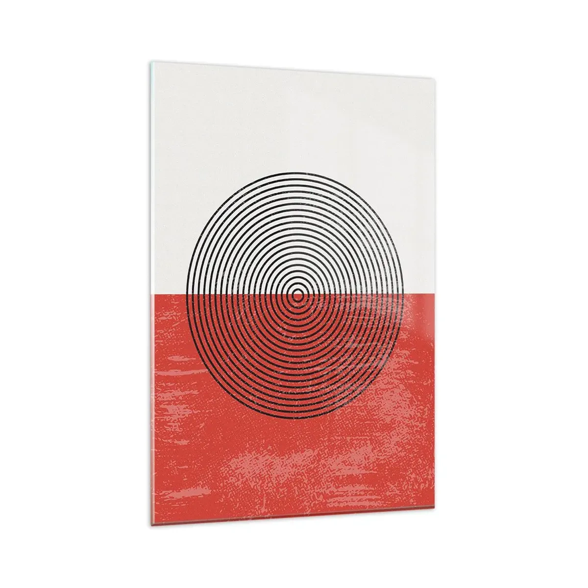 Cuadro sobre vidrio - Impresiones sobre Vidrio - Patrón geométrico con círculos concéntricos sobre un fondo rojo y blanco. - 80x120cm - En el corazón de la misma - Decoración de pared moderna para salón y dormitorio ARTTOR