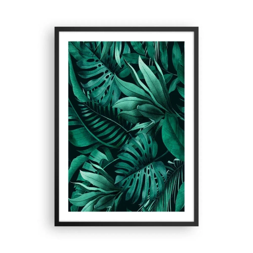 Póster en marco negro - Hojas tropicales en tonos verdes. - 50x70cm - Profundidad del verde tropical - Decoración de pared moderna para salón y dormitorio ARTTOR