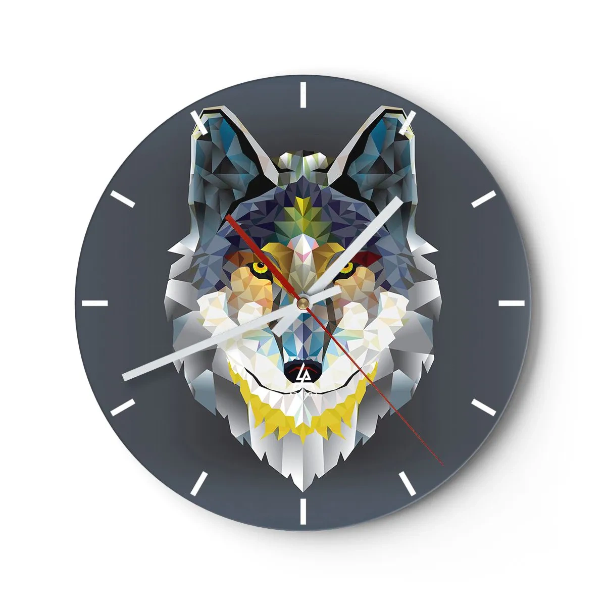 Reloj de pared - Reloj de vidrio - Imagen geométrica de un lobo sobre un fondo oscuro. - 30x30cm - Habla del lobo si lo ves - Decoración de pared moderna para salón, cocina y dormitorio ARTTOR