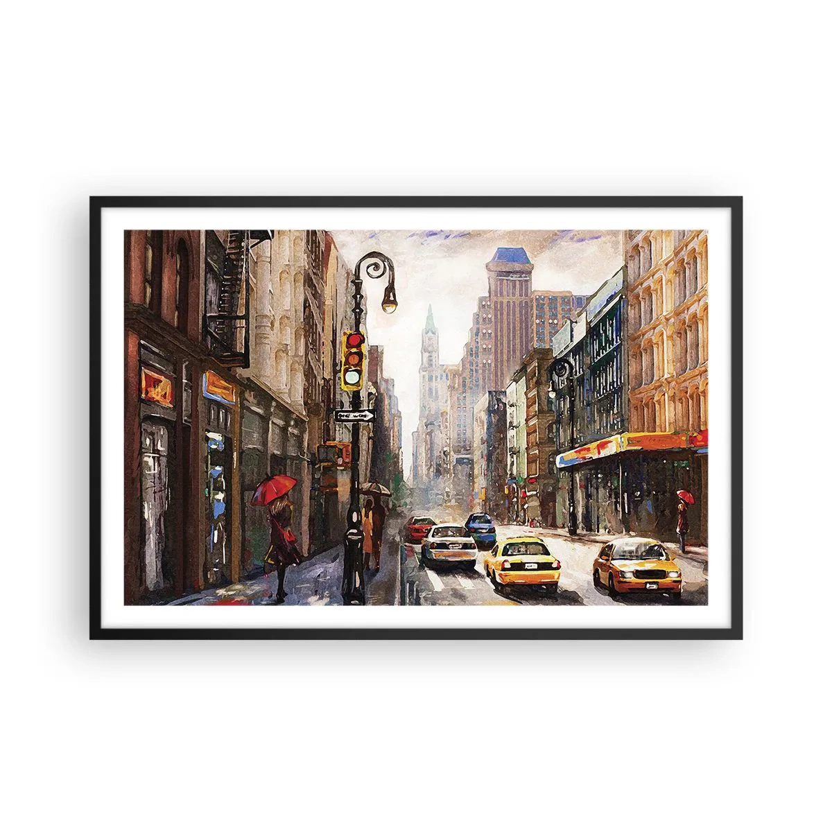 Póster en marco negro - Nueva York - también colorida bajo la lluvia - 91x61 cm