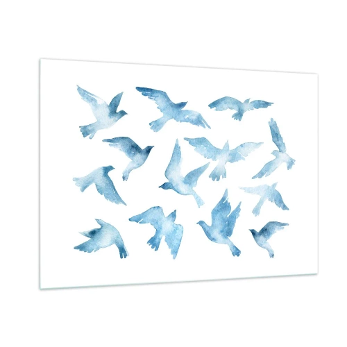 Cuadro sobre vidrio - Impresiones sobre Vidrio - Ilustración de pájaros azules sobre un fondo blanco - 100x70cm - Pájaros azules - Decoración de pared moderna para salón y dormitorio ARTTOR