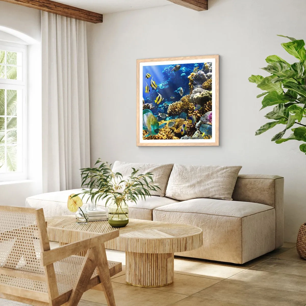 Póster en marco roble claro - Vacaciones submarinas - 40x40 cm