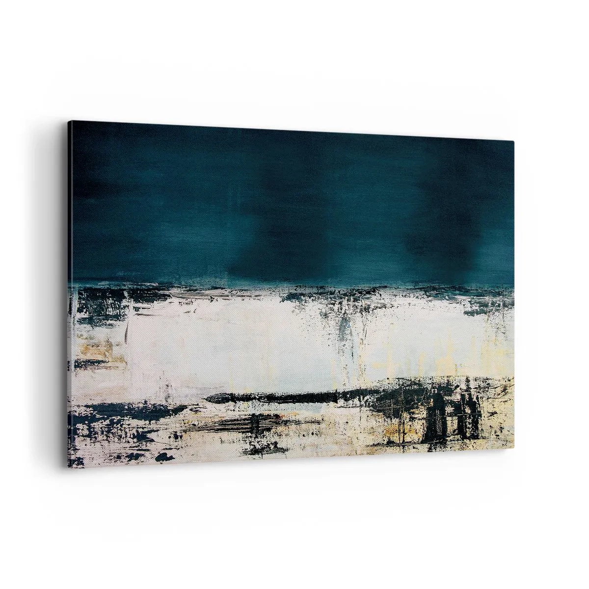 Cuadro sobre lienzo - Impresión de Imagen - Composición horizontal abstracta en tonos azul marino y blanco. - 100x70cm - Composición horizontal - Decoración de pared moderna para salón y dormitorio ARTTOR