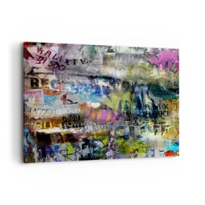 Cuadro sobre lienzo - Impresión de Imagen - Collage abstracto con texto y varios colores. - 100x70cm - Un collage de recuerdos - Decoración de pared moderna para salón y dormitorio ARTTOR