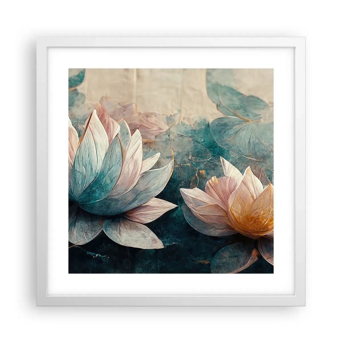 Póster en marco blanco - Estrellas de lago - 40x40 cm