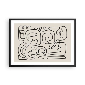 Póster en marco negro - Patrón de arte lineal abstracto en negro sobre un fondo claro - 70x50cm - El camino correcto - Decoración de pared moderna para salón y dormitorio ARTTOR