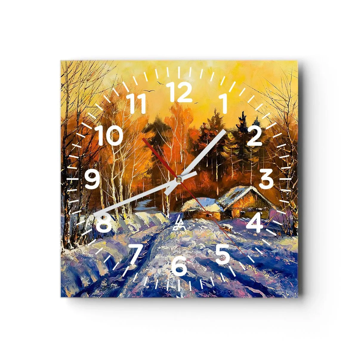 Reloj de pared - Reloj de vidrio - Una impresión invernal al sol - 40x40 cm