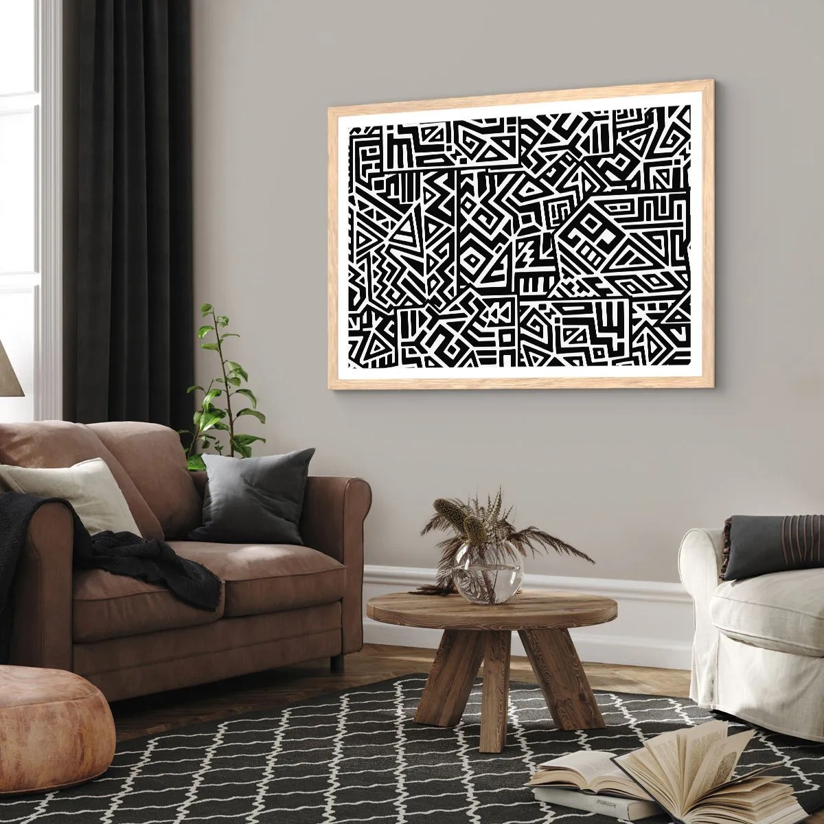 Póster en marco roble claro - Composición precolombina - 100x70 cm