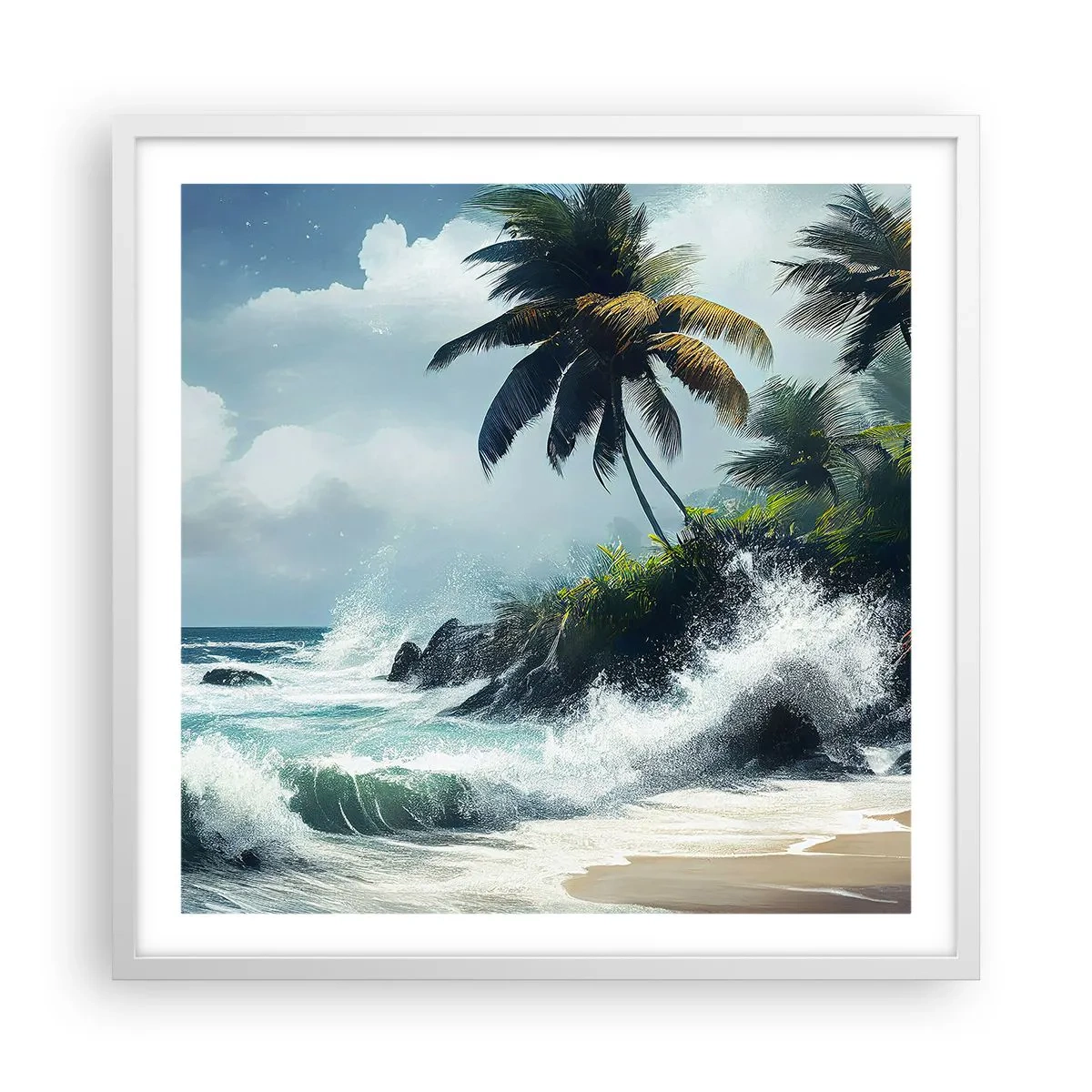 Póster en marco blanco - En una costa tropical - 60x60 cm