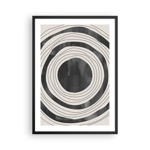 Póster en marco negro - Círculos concéntricos abstractos en blanco y negro - 50x70cm - En el centro mismo - Decoración de pared moderna para salón y dormitorio ARTTOR