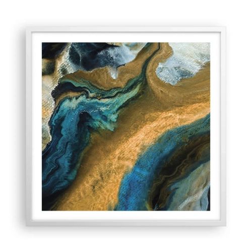 Póster en marco blanco - Azul - amarillo - influencia mutua - 60x60 cm