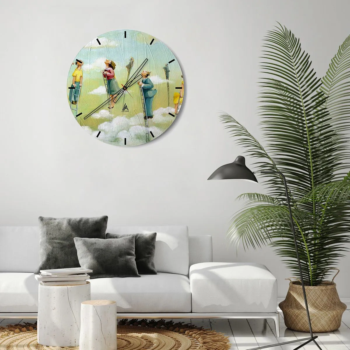 Reloj de pared - Reloj de vidrio - Personas subiendo escaleras en las nubes contra un fondo colorido - 30x30cm - Sigue tu sueño - Decoración de pared moderna para salón, cocina y dormitorio ARTTOR