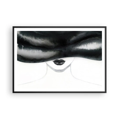 Póster en marco negro - Un retrato sutil de una mujer con el rostro cubierto en un estilo monocromático. - 100x70cm - Un misterio sensual - Decoración de pared moderna para salón y dormitorio ARTTOR