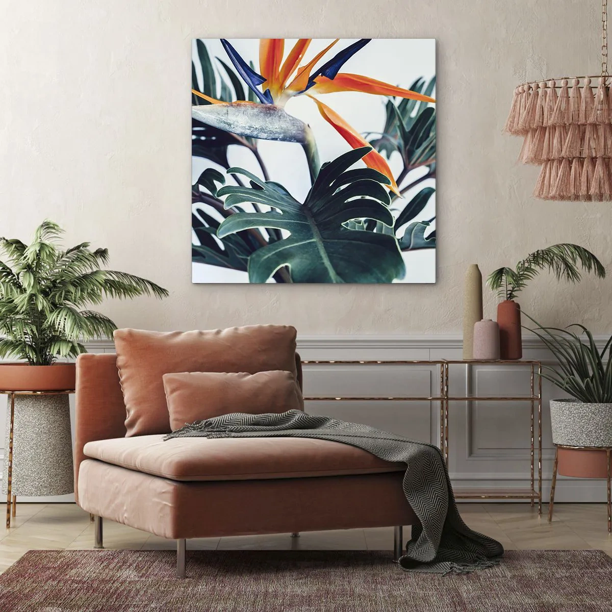 Cuadro sobre lienzo - Impresión de Imagen - La jaula del pájaro colorido - 60x60 cm
