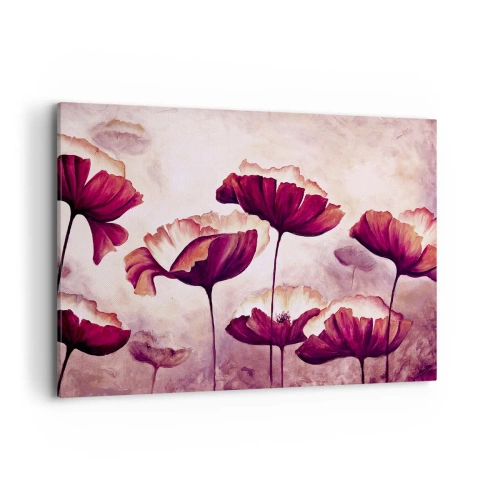 Cuadro sobre lienzo - Impresión de Imagen - Flores en tonos rojos y blancos sobre un fondo sutil. - 100x70cm - Pétalo rojo y blanco - Decoración de pared moderna para salón y dormitorio ARTTOR