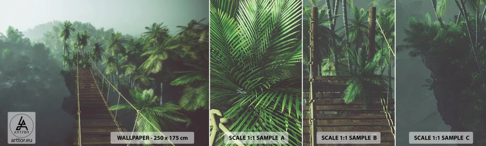 Muestra de fotomural autoadhesivo Deluxe Sticker - Sobre un mar de verde - Paisaje, Selva, Palmera de cocos - 100x30 cm