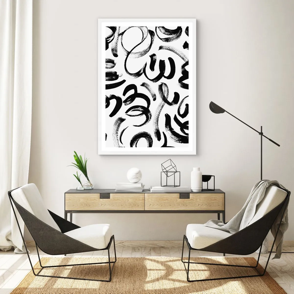 Póster en marco blanco - Negro sobre blanco - 61x91 cm
