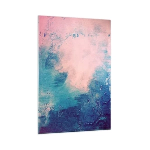 Cuadro sobre vidrio - Impresiones sobre Vidrio - Textura abstracta en tonos rosa y azul. - 80x120cm - Abrazo azul - Decoración de pared moderna para salón y dormitorio ARTTOR
