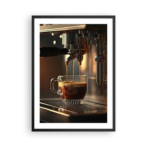 Póster en marco negro - Una máquina de café que vierte café expreso en una taza. - 50x70cm - Un brebaje sensual - Decoración de pared moderna para salón y dormitorio ARTTOR