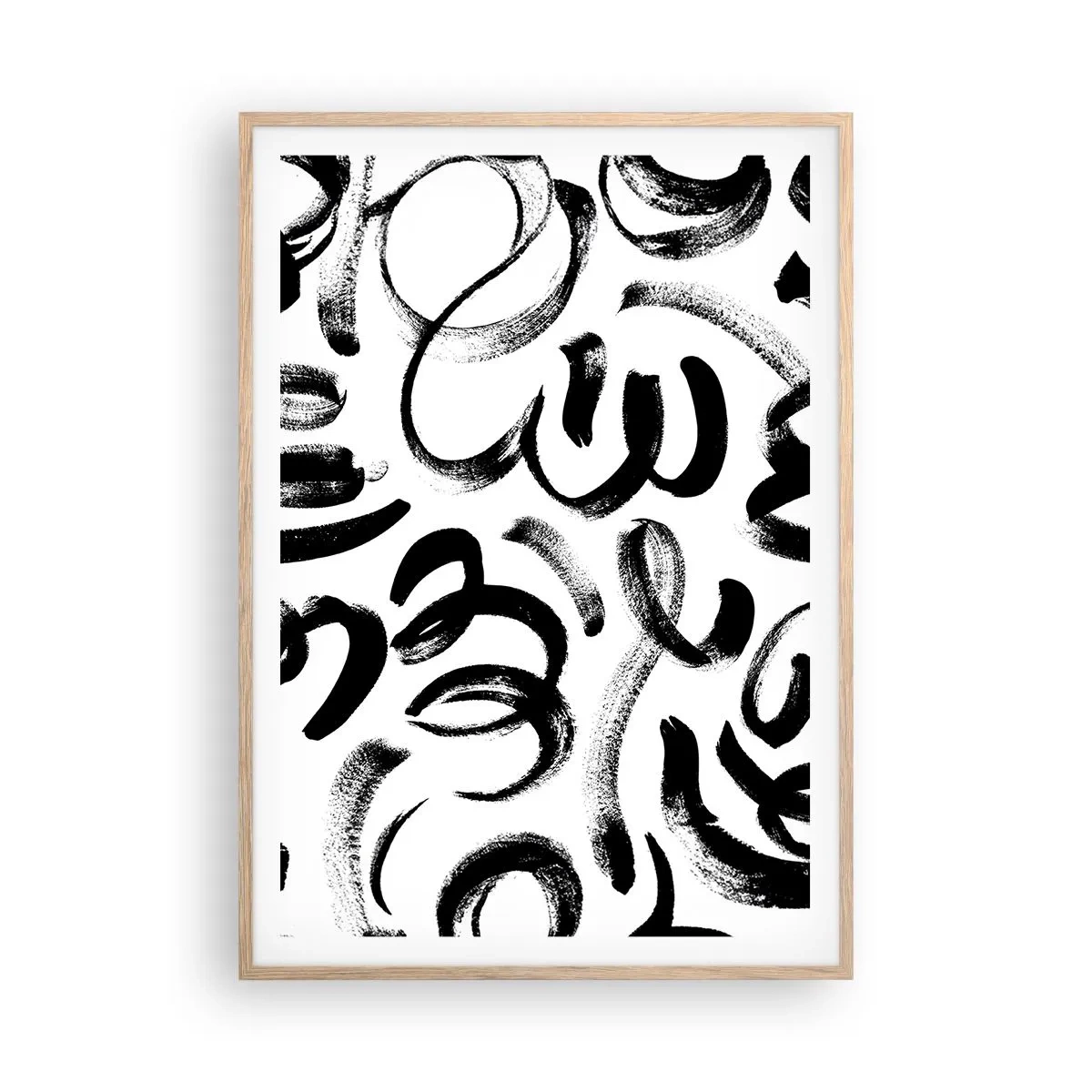 Póster en marco roble claro - Negro sobre blanco - 70x100 cm