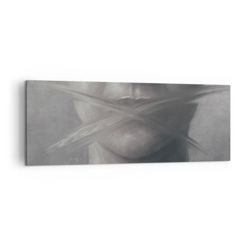 Cuadro sobre lienzo - Impresión de Imagen - Un retrato simbólico con labios difuminados en tonos grises. - 140x50cm - Ni una palabra - Decoración de pared moderna para salón y dormitorio ARTTOR