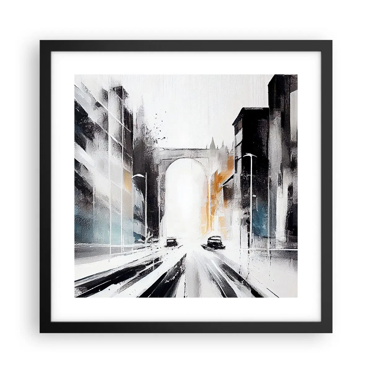 Póster en marco negro - Estudio de la ciudad: arquitectura y movimiento - 40x40 cm