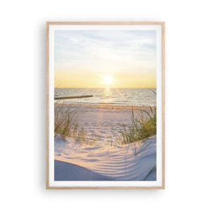 Póster en marco roble claro - El sonido del mar, el canto de los pájaros, una playa virgen entre las dunas... - 70x100 cm