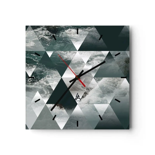 Reloj de pared - Reloj de vidrio - Patrón geométrico con motivo de ondas en tonos verdes. - 30x30cm - Una perspectiva de cristal - Decoración de pared moderna para salón y dormitorio ARTTOR