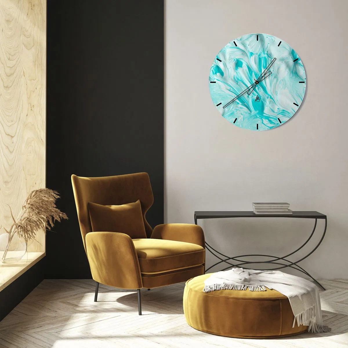 Reloj de pared - Reloj de vidrio - Patrón abstracto en tonos turquesa y blanco. - 30x30cm - Juntos para siempre - Decoración de pared moderna para salón, cocina y dormitorio ARTTOR