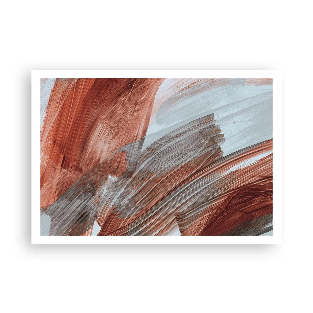 Póster - Pinceladas abstractas en tonos cobre y gris. - 100x70cm - Abstracción otoñal y ventosa - Decoración de pared moderna para salón y dormitorio ARTTOR