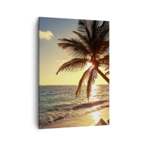 Cuadro sobre lienzo - Impresión de Imagen - Atardecer tropical sobre una playa con palmeras - 50x70cm - Verano bajo las palmeras - Decoración de pared moderna para salón y dormitorio ARTTOR